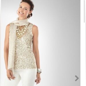 Anne Klein Blouse Womens Size 6 Ivory with Gold Silver Sequins Embellished
